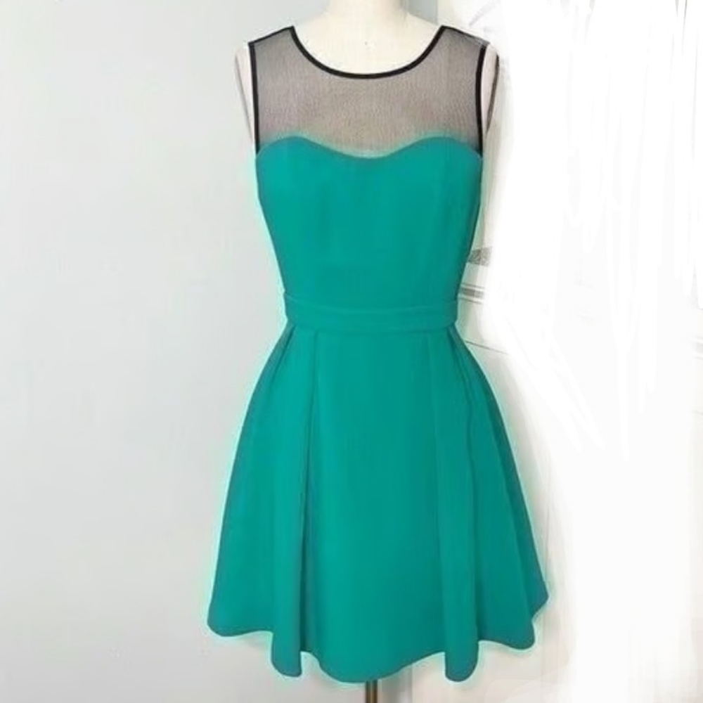 BCBGeneration Teal and Black Mesh Mini Dress